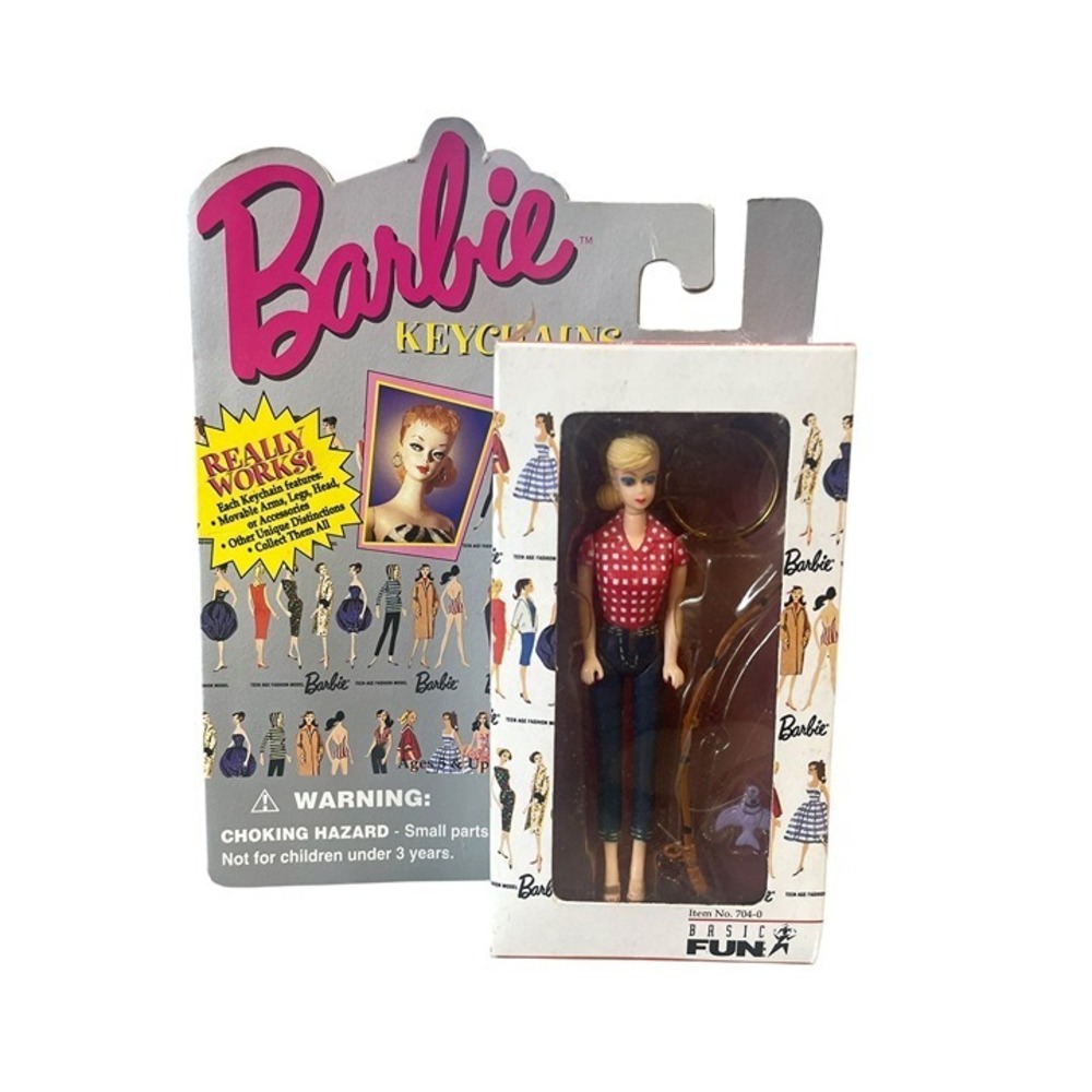 Barbie Keychains Basic Fun Original 1959 Repro Blonde Doll Red Gingham Jeans